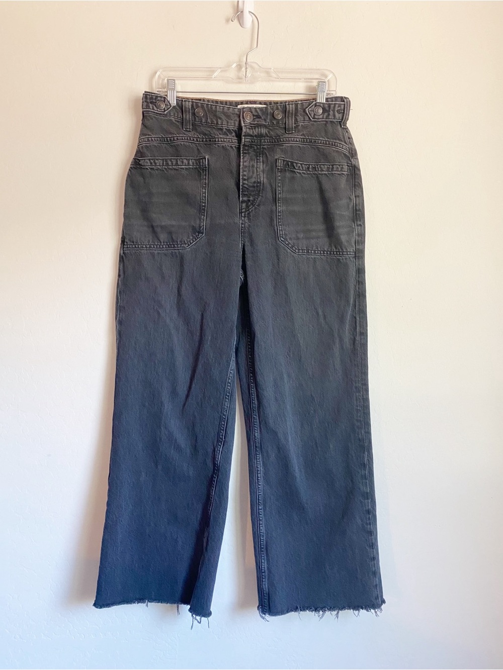 We The Free Palmer Relaxed Wide Leg Raw Hemline Jean Black Size 29